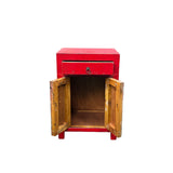 Distressed Rustic Rough Bright Red Drawer Small End Table Nightstand GB599S