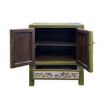 Olive Green Oriental People Graphic End Table Nightstand GB600S