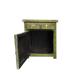 Distressed Sage Green Floral Graphic End Table Nightstand GB601S