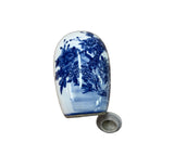 Oriental Flowers Graphic Blue White Point Lid Oval Porcelain Jar GB602S