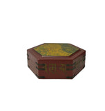 Oriental Hexagonal Red Color Mythical Figure Drawing Accent Box GB605S