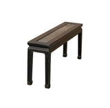 Distressed Rustic Black Lacquer Rattan Narrow Wood Bench Table GB617S