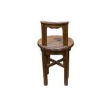 Vintage Rustic Patina Round Seat Cross 4 Legs Wood Bench Stool Table GB625S