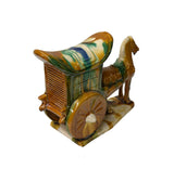 Oriental Tri-Color Green White Yellow Ceramic Horse Cart Art Figure GB656S