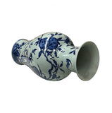 Vintage Chinese Blue White Fruits Flowers Graphic Porcelain Art Vase GB669S