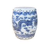9.5" Chinese Blue White Porcelain Double Dragons Round Shape Stand Display Art GB677S