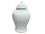 White Monochrome Round Relief Floral Motif Ceramic General Temple Jar GB681S
