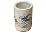 Chinese Distressed White Porcelain Blue Shrimps Graphic Holder Vase GB683S