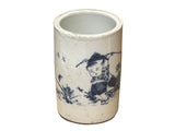 Chinese Distressed White Porcelain Blue Kid Playing Graphic Holder Vase GB685S