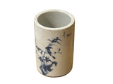 Chinese Distressed White Porcelain Blue Flower Bird Graphic Holder Vase GB686S