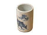 Chinese Distressed White Porcelain Blue Kids Cow Graphic Holder Vase GB687S