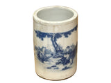 Chinese Distressed White Porcelain Blue Men Tiger Graphic Holder Vase GB689S