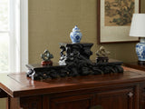 Small Miniature Three Tier Brown Carved Rock Base Look Wood Stand GB695S