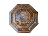 4.5" Vintage Octagonal Wood Carved Steps Lotus Motif Display Base Stand GB724S