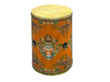 Distressed Light Orange Tibetan Style Jewel Symbol Round Drum Table GB770S