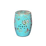 Turquoise Blue Porcelain Flower Birds Round Barrel Stool Table GB793S