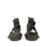 Pair Vintage Rustic Metal Fengshui Foo Dog Lion Drum Base Art Figures GB799S