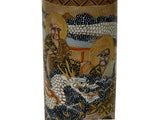4.75"Asian Satsuma Style Cylindrical Figures Painted Porcelain Art Vase GB813S