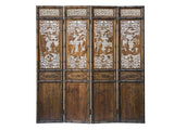 Vintage Finish Openwork Figural 4 Panels Wood Floor Screen Room Divider GB833S