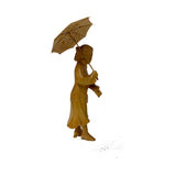 Light Tan Wood Crafted Lady Holding Umbrella Art Figure GB845S