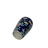 Vintage Dark Cobalt Blue Flower Bird Enamel Porcelain Art Vase GB856S