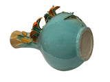 Turquoise Teal Bulbous Round Body Orange Dimensional Lily Flower Art Vase GB863S