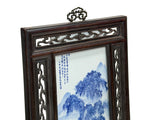 Oriental Blue White Tree Mountain Scenery Porcelain Framed Wall Panel Art GB865S