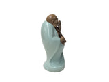 Joyful Laughing Buddha Light Celadon Robe Ceramic Coin Bat Ru Yi Figure GB873S