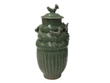 Vintage Oriental Dragon Motif Celadon Glaze Ceramic Art Jar GB881S