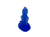 Blue Frosted Crystal Glass Lotus Base 2 Sides Bodhisattva Guanyin Figure GB894S