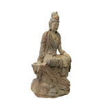 Rustic Wood Sitting Bodhisattva Kwan Yin Tara Buddha Statue ws3065S