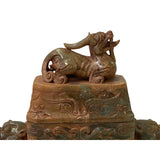 Chinese Stone Carved Tan Green Rectangular Pixiu Incense Burner Display ws3150S