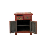 Chinese Rustic Brick Red Fishes Graphic End Table Nightstand cs7626S