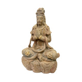 Rustic Wood Sitting Bodhisattva Kwan Yin Tara Buddha Statue ws3066S
