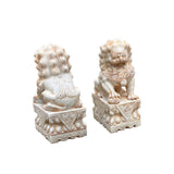 Chinese Small Pair Cream White Marble Stone Fengshui Foo Dogs Statues ws3068S