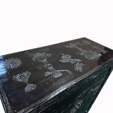 Vintage Asian Black Lacquer Golden Carving Side Table Credenza Cabinet cs7586S