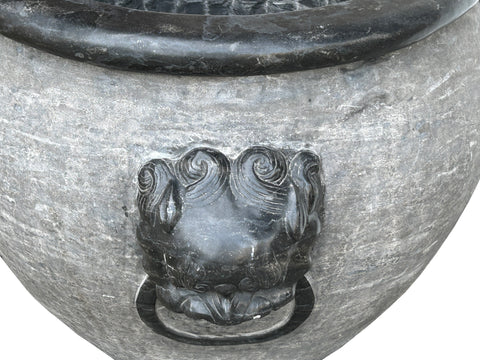 black stone plant pot Chinese Oriental Gray Black Stone Round Garden Pot Planter cs2438S – Golden Lotus Antiques