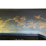 Chinese Black Veneer Golden Scenery Credenza Console Cabinet Table cs7680S