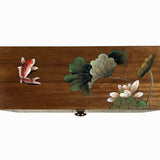 Chinese Lotus Flower Koi Fish Rectangular Wood Trunk on Stand cs7687S