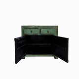 Chinese Distressed Apple Green Graphic Sideboard Console Cabinet cs7692S
