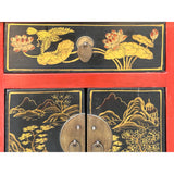 Oriental Distressed Red Black Golden Graphic Side End Table Nightstand cs7695S