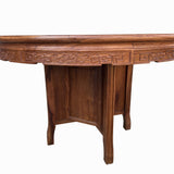 Chinese Brown Flower Carving Wood Round Pedestal Base Tea Table cs7697S