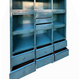 Tall Chinese Distressed Solid Blue Lacquer Display Bookcase Cabinet cs7701S