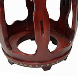 Chinese Distressed Brick Red Gold Dots Wood Open Ru Yi Bar Round Barrel Stool cs7709S