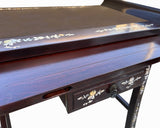 Oriental Solid Wood Burgundy Brown Inlay Tall Offering Shrine Altar Table cs7723S