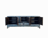 Chinese Distressed Dark Blue Vases Relief Pattern TV Console Table Cabinet cs7738S