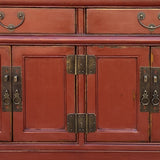 Oriental Distressed Brick Red Lacquer Low Table TV Console Cabinet cs7740S