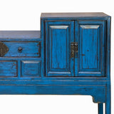 Vintage Chinese Distressed Bright Blue Drawers Foyer Narrow Side Table cs7743S