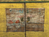 Chinese Distressed Yellow Graphic Sideboard Console Credenza Cabinet cs7751S