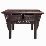 Chinese Vintage 2 Drawers Carving Brown Side Table Cabinet cs7752S